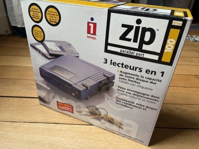 Iomega Zip 100 drive parallel external storage with box and doc! Tested OK !