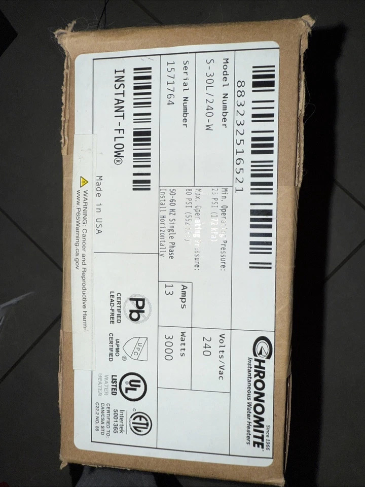 Calentador de agua Chronomite S-30L 240V 13A flujo instantáneo Foto 2 de 3