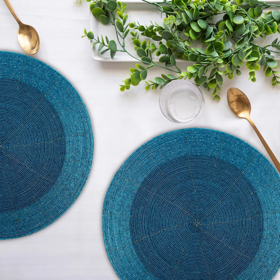 Lightnpro Glitz Beaded Charger Placemat - Turquoise Blue Placemat Set of 4, H... - Image 2 of 4