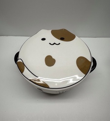 Ebros Stoneware Porcelain Maneki Nemo Cat Food Bowl W/ Lid 25 oz.