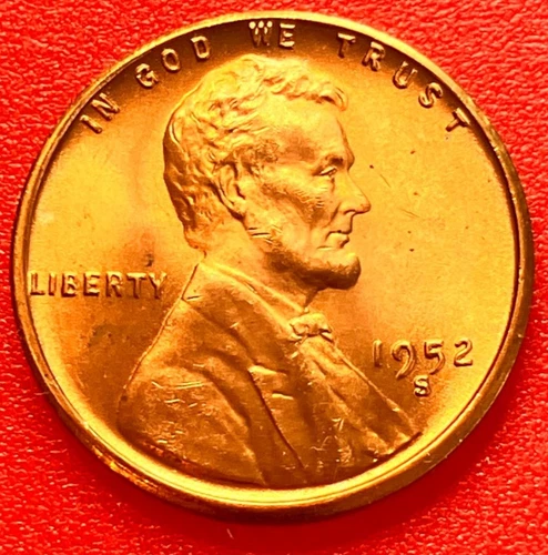 1952-S Lincoln Wheat Cent Penny GEM RED BU From an Original Bank Roll