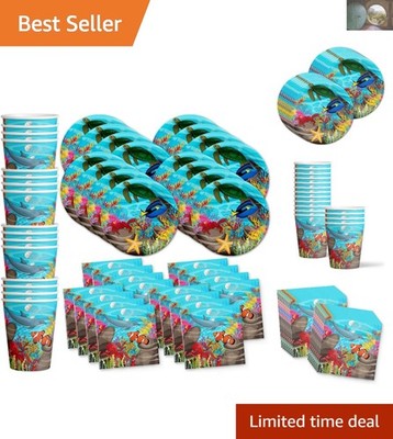 Fun Ocean-Themed Tableware Set for 16 Guests: Plates, Cups & Napkins Included