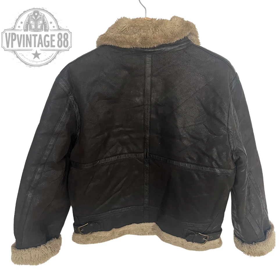 Vintage B-3 Aviator Bomber Jacket Brown Sheepskin Shearling Leather Flight - Image 4 of 4