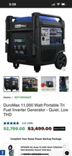 DuroMax Tri-Fuel Generator Gas, Propane, Natural Gas. XP11000iHT