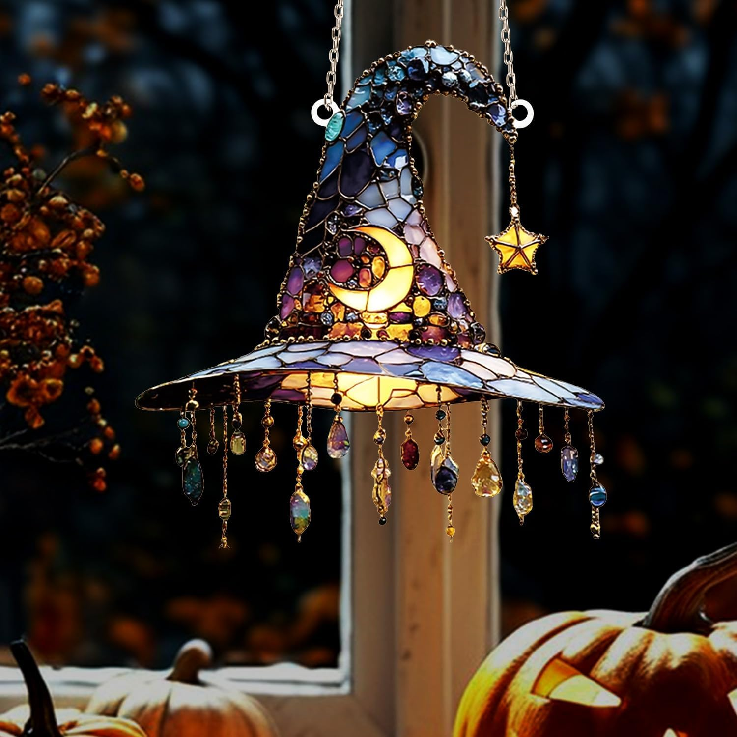 2Pcs Halloween Witch Hat Ornament, Acrylic 2D Magical Hanging Witches Hat Decora
