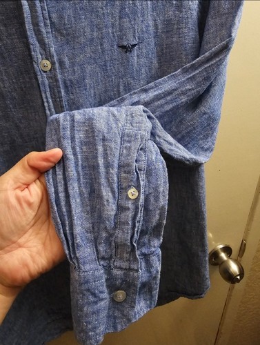 Aviator Men's 2 L/S Blue Chambray Button Down Linen Blend Brazil - Picture 4 of 6