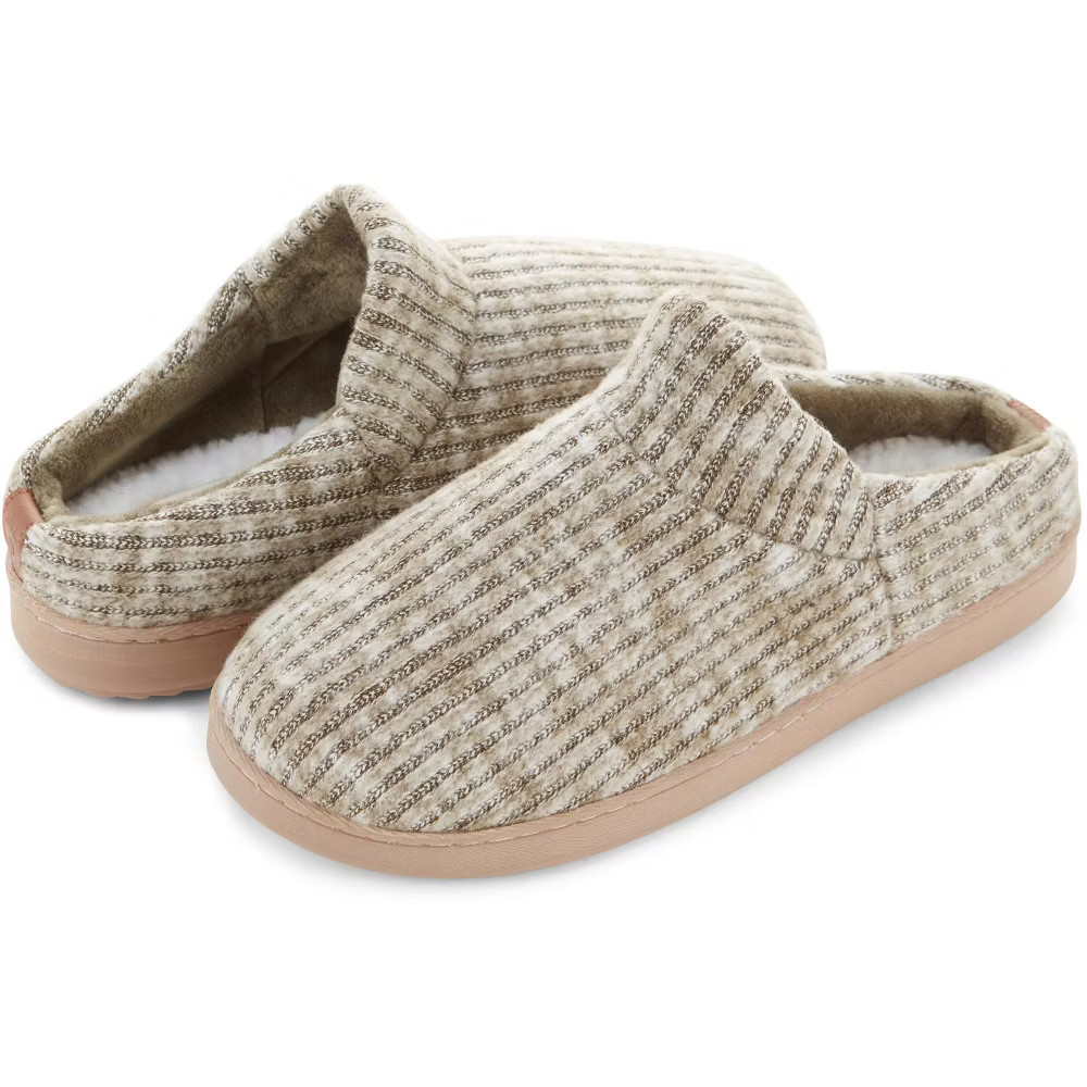 Floopi Women's Fuzzy Ribbed Knit Clog Slipper - X Large, Brown