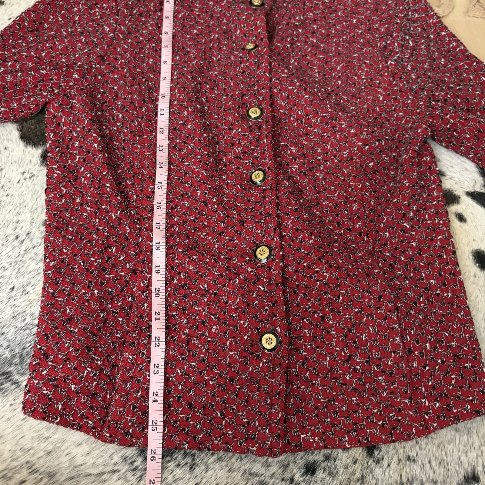 ST. JOHN Red Tweed Button Down Jacket Size 12 - image 5
