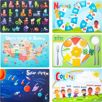 Hapinest 6 Pack Reusable Non Slip Educational Placemats for Kids & Toddlers