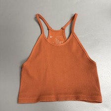 Free People Happiness Runs Long Crop Tank Blood Orange Rib Compression Top S/XS