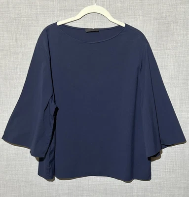 The Row $590 Stretch Cotton Poplin Oversized Bolarin Blouse Top in Navy Medium