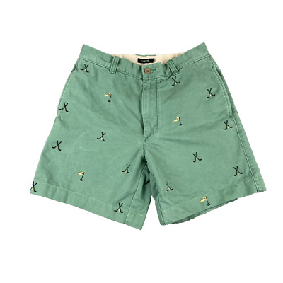 J. Crew Broken In Chino Shorts Mens 30 Green Golf Pattern Golfing