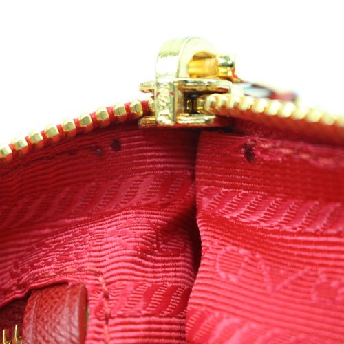 Auth PRADA Logo Pouch Purse Wristlet Red Nylon Leather 1N1868 Used - Picture 19 of 21