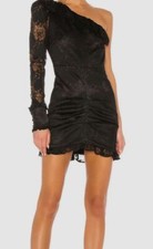 395 Alexis Women's Black One Shoulder Lace Ruffle Ilana Mini Dress Size Medium