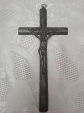 Crocifisso antico in peltro con teschio