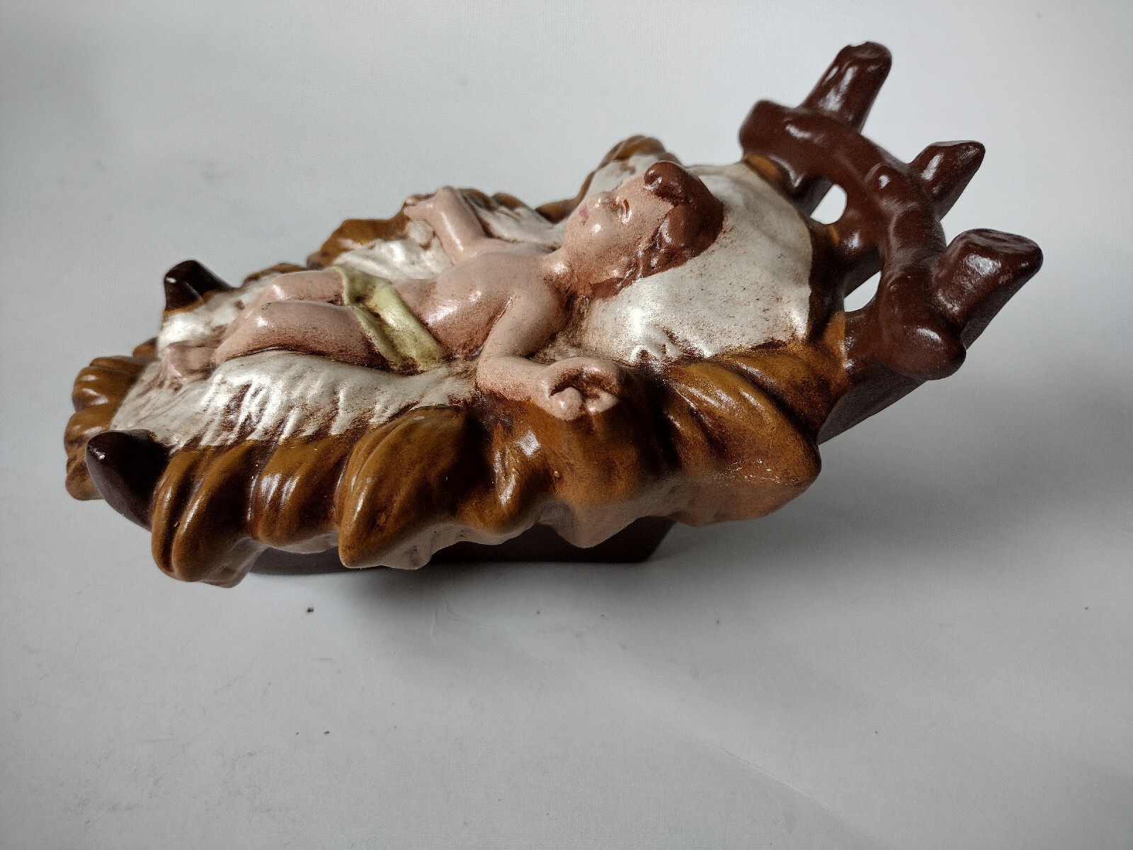 Vintage Ceramic Baby Jesus Manager Hand Painted Christmas Nativity