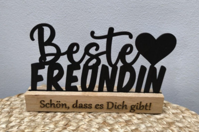 Deko Aufsteller ''Beste Freundin'' Schriftzug Schwarz Geschenk Holz Handmade Herz