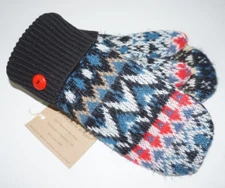 Valley View Farms Recycled Wool Sweater Mittens Fleece Lined Black Red Blue