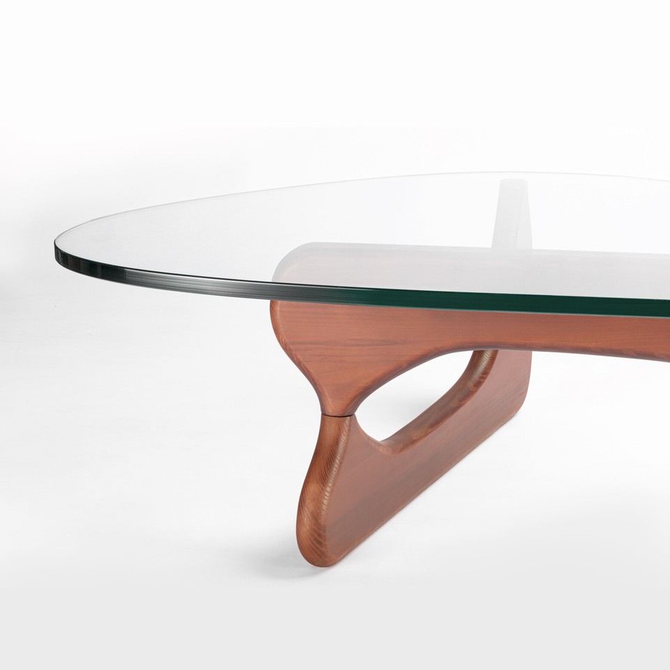 Noguchi Walnut Coffee Table Solid Wood Base 19mm Triangle Tempered ...