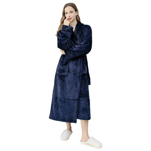 Flannel BathRobe Long Soft Spa Male Bath Robe Shawl Collar Sleepwear Women & Men - Picture 4 of 30