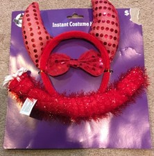 3 PIECE RED DEVIL Instant COSTUME SET BRAND NEW Tail Headband Bowtie Halloween