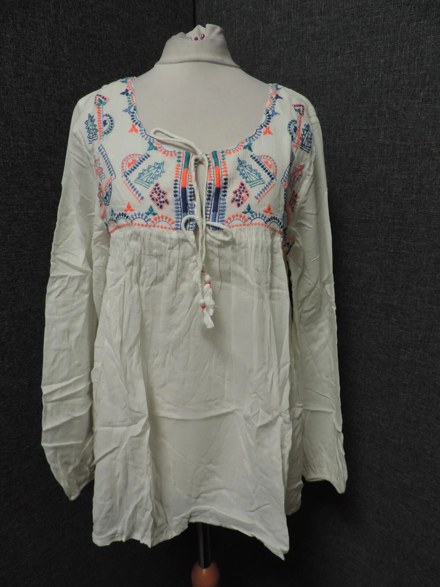Oysho Embroidered Beach Shirt White UK M LN132 EE 16 | eBay 