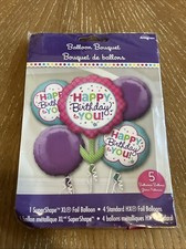 Anagram HAPPY BIRTHDAY To YOU Flower Foil Balloon Bouquet 5 Balloons Shape XL