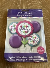 Anagram HAPPY BIRTHDAY To YOU Flower Foil Balloon Bouquet 5 Balloons Shape XL