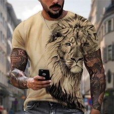 3d Print Men T Shirt Black Lion Gaze Fashion Graphic Short Sleeve Tee Classic