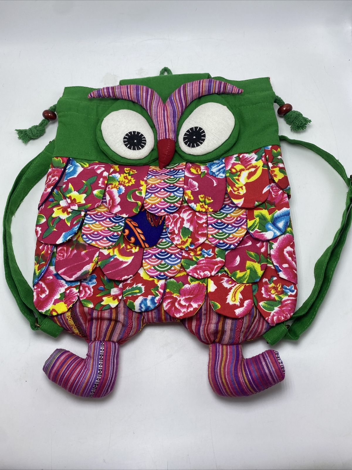 Handmade Boho Owl Patchwork Multi-Color Back Pack… - image 1