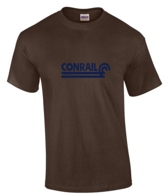 Blue Conrail Logo on Chocolate Brown T-shirt Defunct Railroad Train Tee Shirt