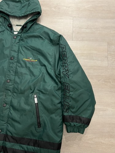 Vintage 90s Perry Ellis America Green Full Zip Puffer Bomber Coat Parka Jacket - Picture 3 of 9
