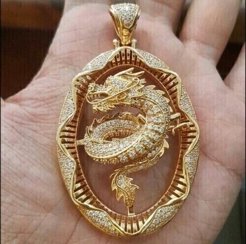 3.00Ct Round Cut Lab Created Diamond Dragon Head Pendant 14K
