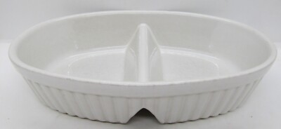 Vintage Rayware White Ribbed Divided Ceramic Serving Dish.