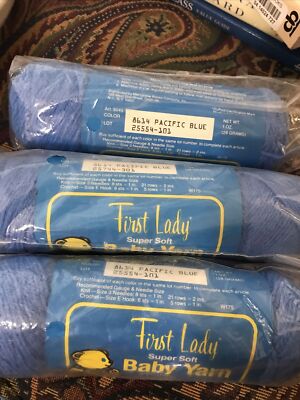 3 Skeins Vintage First Lady 3 Ply Baby Yarn Pacific Blue Fingerling Knit Soft 