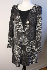 Aryeh M Brown Gray Geometric Paisley Print Knit Sweater Dress Zip Detail
