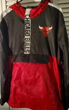 CHICAGO BULLS Official NBA Spellout Anorak 1/4 Zip Hooded Windbreaker Jacket L