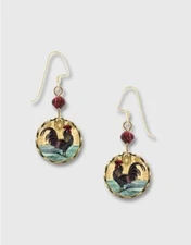 Rooster Print Lace Brass Disc Earrings by Lemon Tree 14K Gold Filled Hook