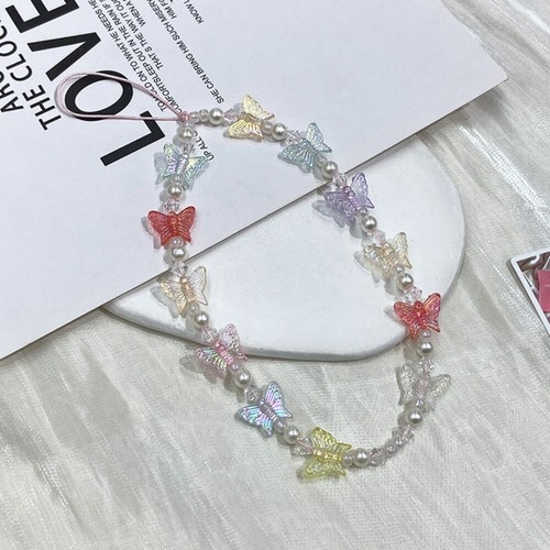 Butterfly Beaded Candy Colors Cellphone Keychain Women - 第 5/18 張圖片