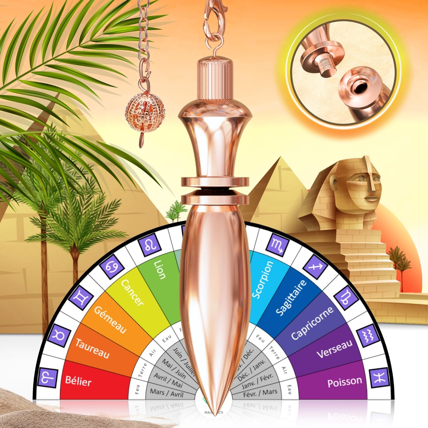 Pendule Thot égyptien en laiton cuivré de haute précision pour radiesthésie