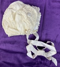 FANCY antique Doll Baby Bonnet Edwardian Soutache Handmade Netting