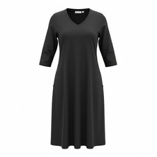 D&Co Active Black V Neck 3/4 Sleeve Midi Pocket Dress Women's Size M