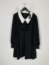 Hell Bunny Black White Mini Dress Peter Pan Collar Long Sleeve UK 22 NEW