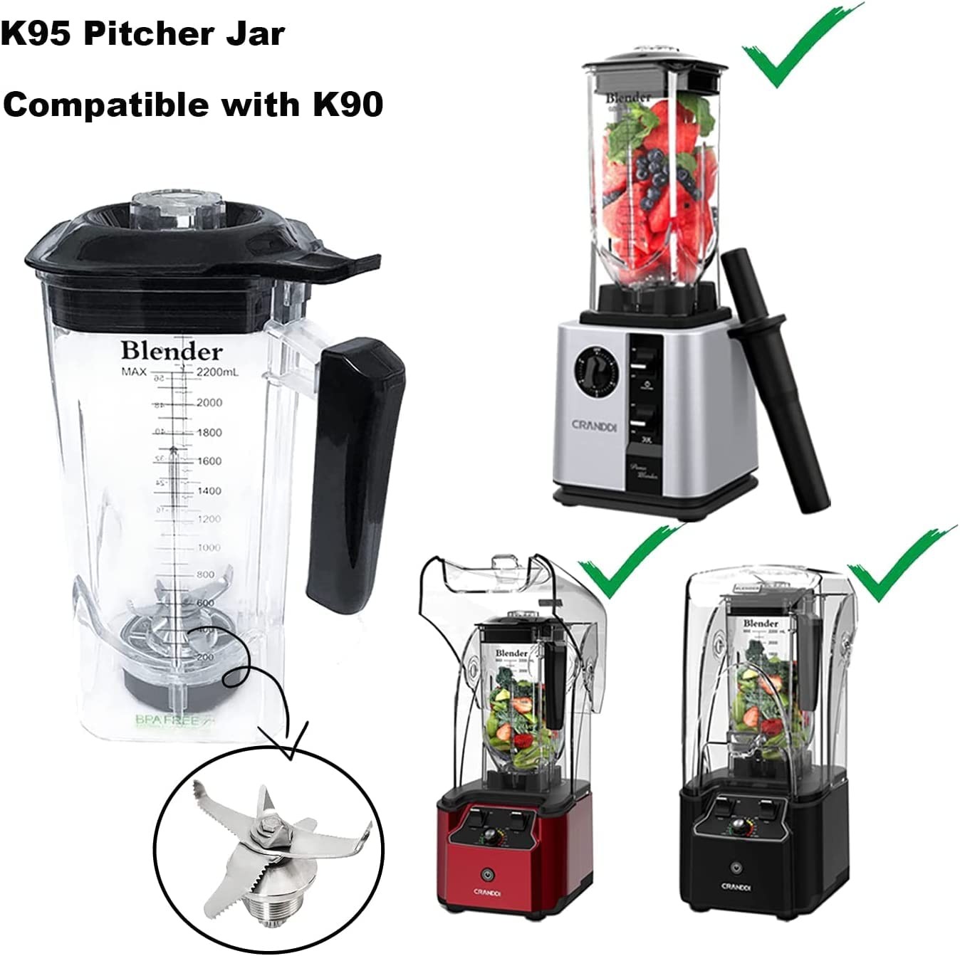 K90 80 oz Container Pitcher Jar, 80oz Container with Blade and Lid Replacemen...