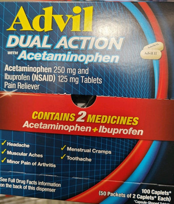 Dual Action with Acetaminophen and Ibuprofen Caplets, 50 Packets of 2 Caplets