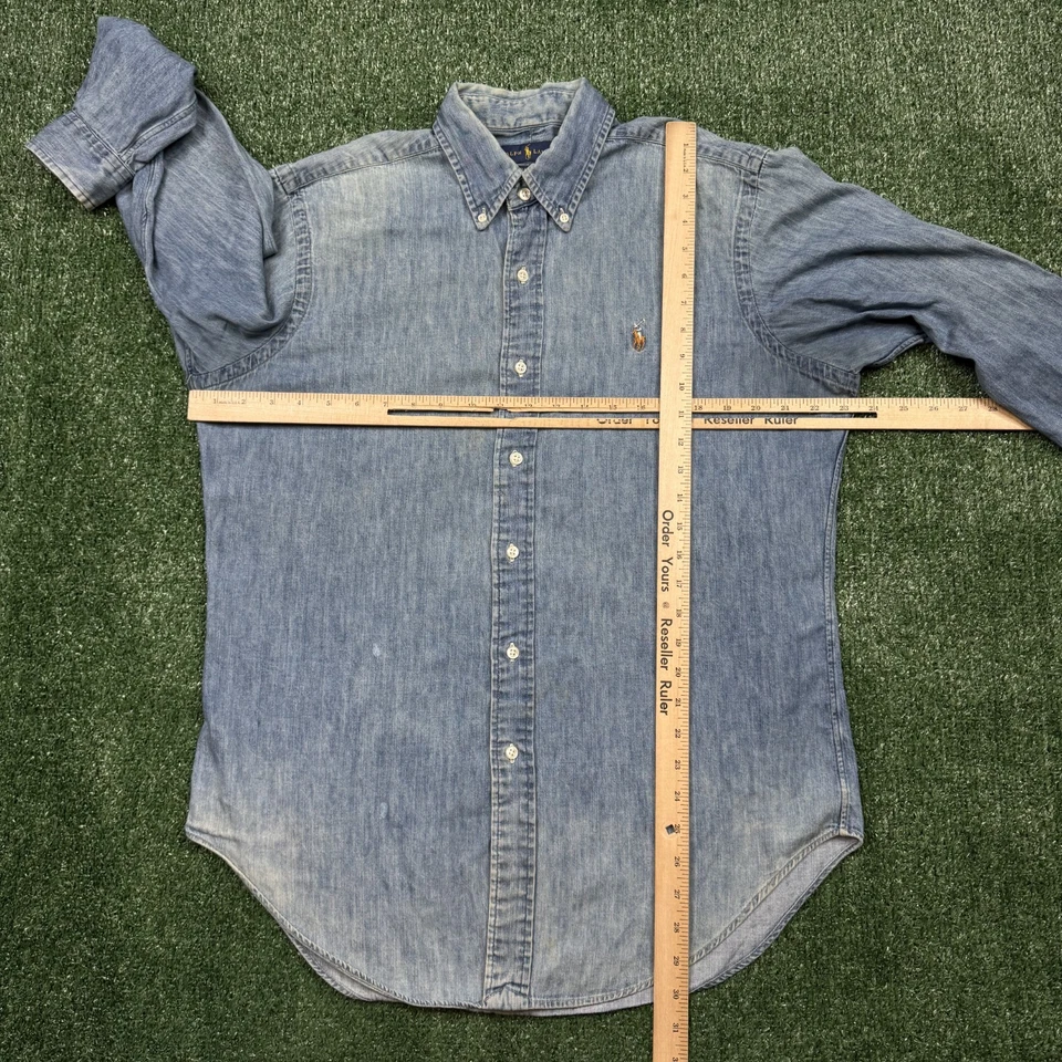 Camisa Polo Ralph Lauren Abotonada Para Hombre Talla M Azul Manga Larga Cambray Western Foto 3 de 4