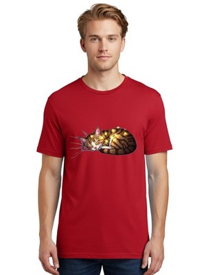 Sleeping-Orange-Cat Mens Graphic Tee, 100% Cotton, Casual Summer Wear