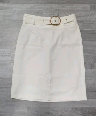 Ashley Brooke Damen Bleistiftrock Weiß Creme gefüttert Gürtel Gr. 34 Neu A621