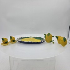 Miniature Unmarked Lemon Tea Set Small Resin Tray Cups Pitcher Multicolor