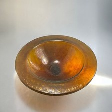 Amber Art Glass Foyer Bowl – Leopard Iridescent Glaze – Key or Wallet Catch-All